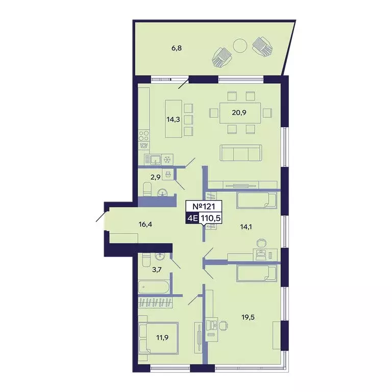 4-комнатная квартира: Якутск, Новопортовская улица, 1А/1 (110.5 м) - Фото 1