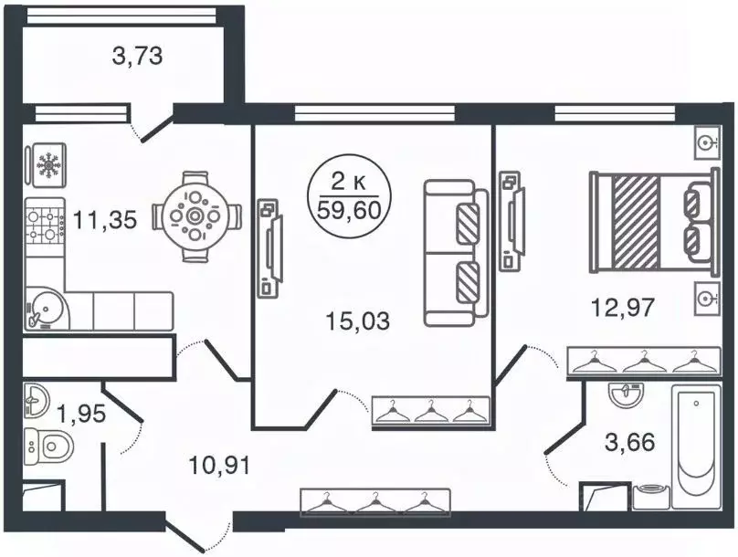 2-к кв. Тверская область, Тверь ул. Левитана, 76 (59.6 м) - Фото 2