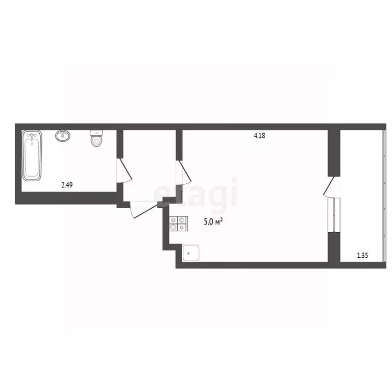 Студия Тюменская область, Тюмень ул. Мельникайте, 2к11 (23.8 м) - Фото 2