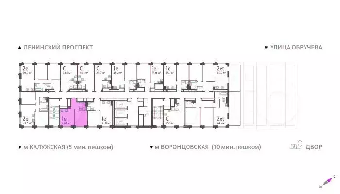 1-к. квартира, 33,4м, 23/58эт. - Фото 1