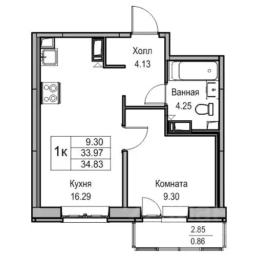 1-к кв. Санкт-Петербург ул. Ивинская, 19к1 (34.5 м) - Фото 0