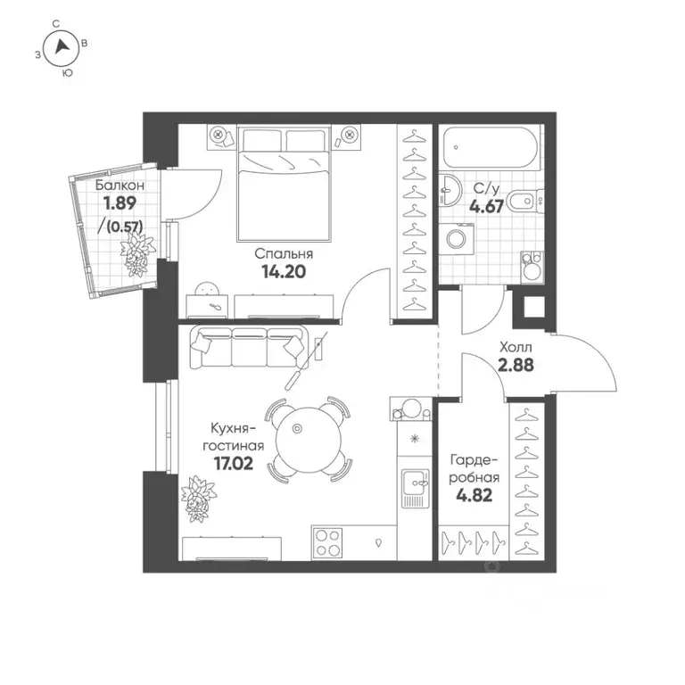 1-к кв. Татарстан, Казань Счастье в Казани жилой комплекс (44.16 м) - Фото 1