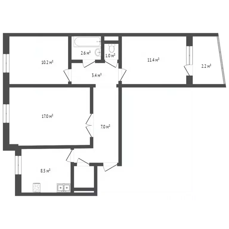 3-к кв. Омская область, Омск ул. Туполева, 1А (63.3 м) - Фото 0