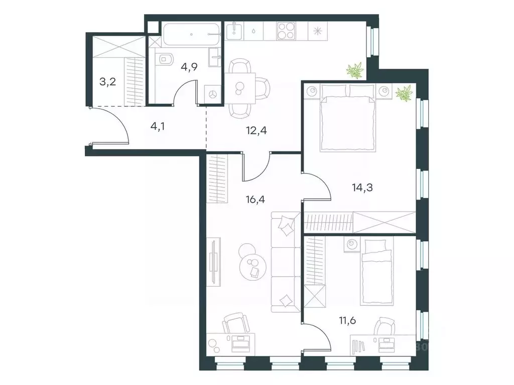 3-к кв. Москва Ильменский проезд, 8 (66.9 м) - Фото 1