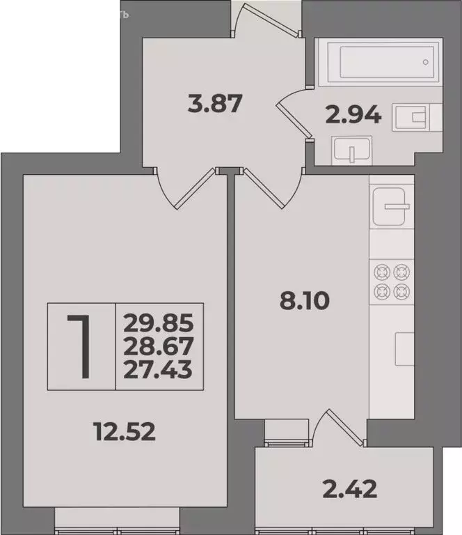 1-комнатная квартира: Калининград, Ленинградский район (29.85 м) - Фото 0