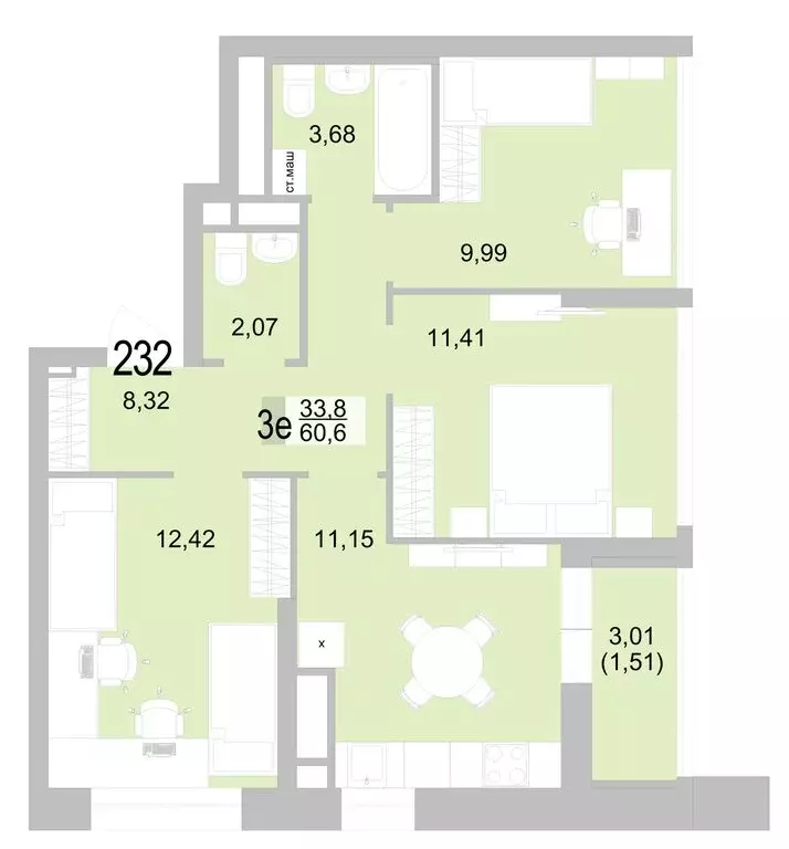 3-комнатная квартира: Екатеринбург, Черкасская улица, 5к2 (60.55 м) - Фото 0