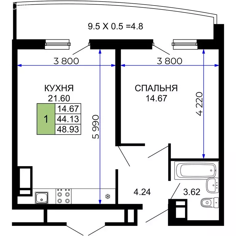 2-комнатная квартира: Краснодар, Прикубанский внутригородской округ, ... - Фото 0