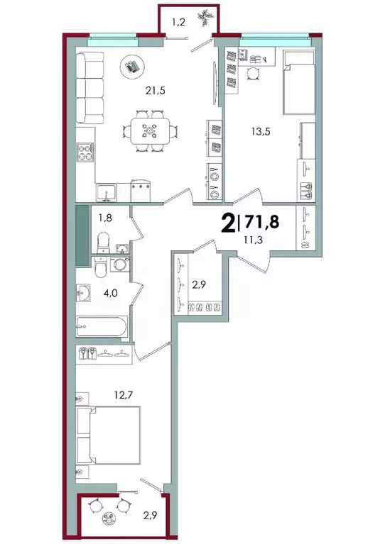 2-к кв. Тверская область, Тверь ул. С.Я. Лемешева, 6 (71.6 м) - Фото 1