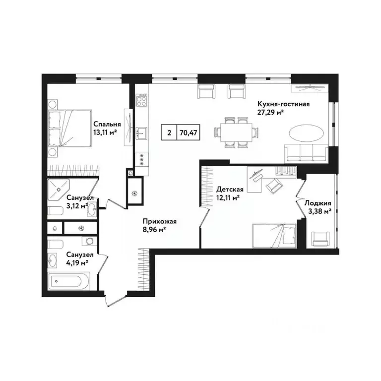 3-к кв. Тульская область, Тула ул. Седова, 26к1 (75.0 м) - Фото 1