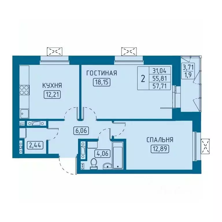 2-к кв. Красноярский край, Красноярск Свободный просп. (57.71 м) - Фото 1