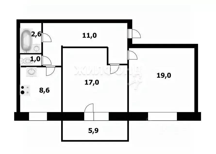 2-к кв. Новосибирская область, Новосибирск ул. Петухова, 14/5 (59.0 м) - Фото 0