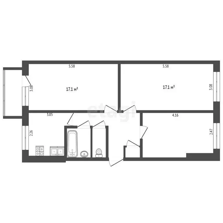 3-комнатная квартира: Белгород, улица Мокроусова, 15 (60.93 м) - Фото 1