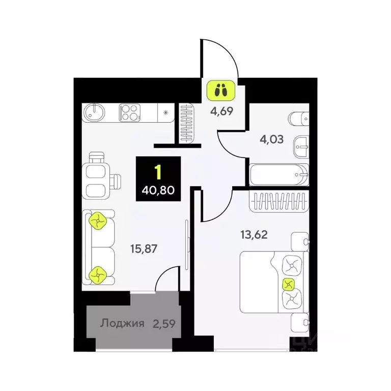 1-к кв. Тюменская область, Тюмень ул. Андрея Приказнова, 2 (40.8 м) - Фото 1