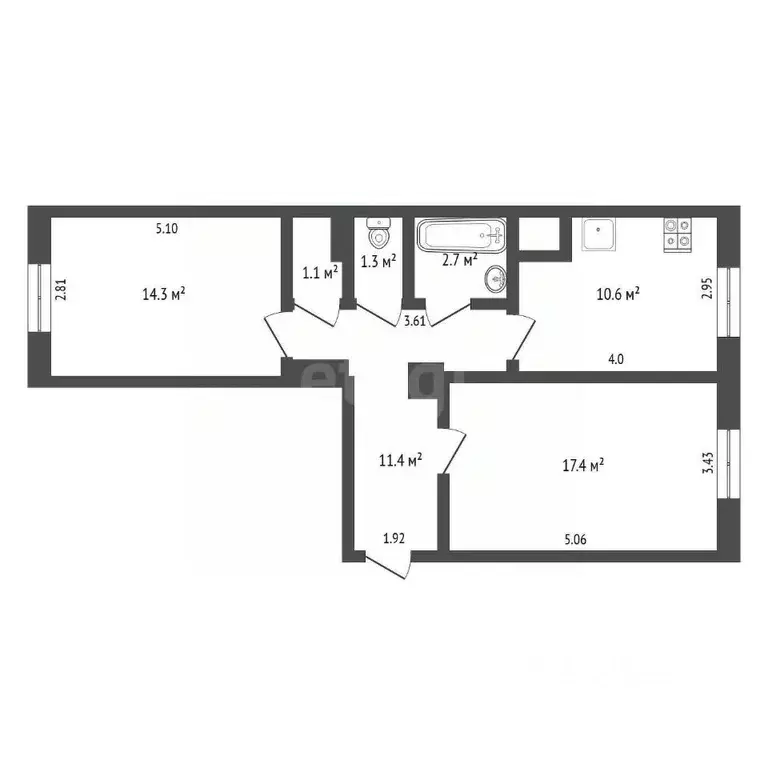2-к кв. Ростовская область, Ростов-на-Дону Соборный пер., 94а (50.0 м) - Фото 1