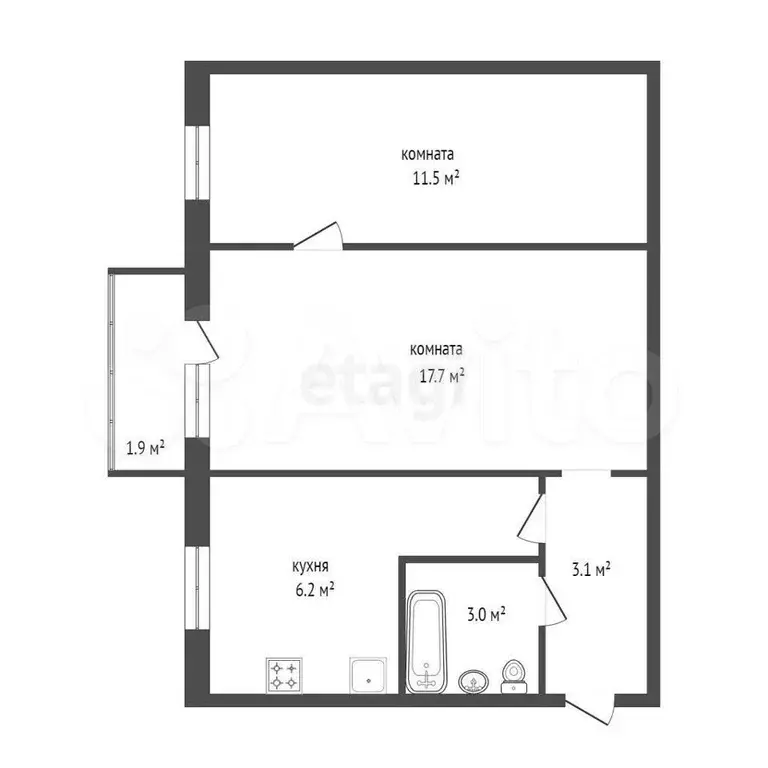 2-к. квартира, 45,6 м, 5/5 эт. - Фото 1