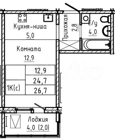 1-к. квартира, 26,7 м, 15/17 эт. - Фото 1