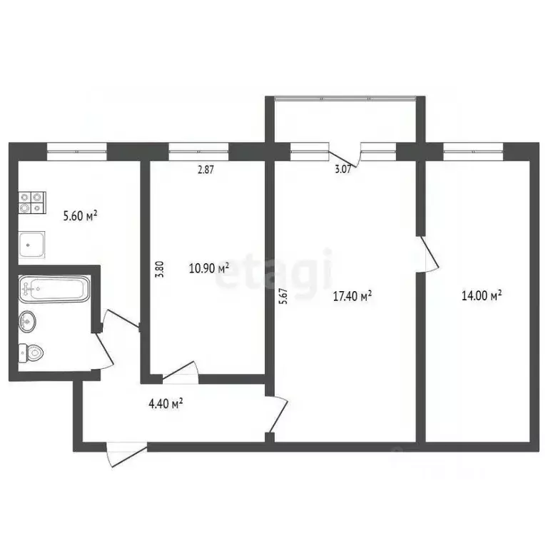 3-к кв. Тюменская область, Тюмень Фабричная ул., 17 (57.3 м) - Фото 2