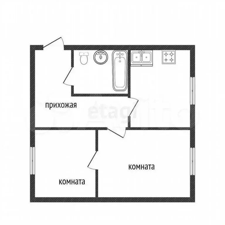 2-к. квартира, 42,3м, 3/5эт. - Фото 0