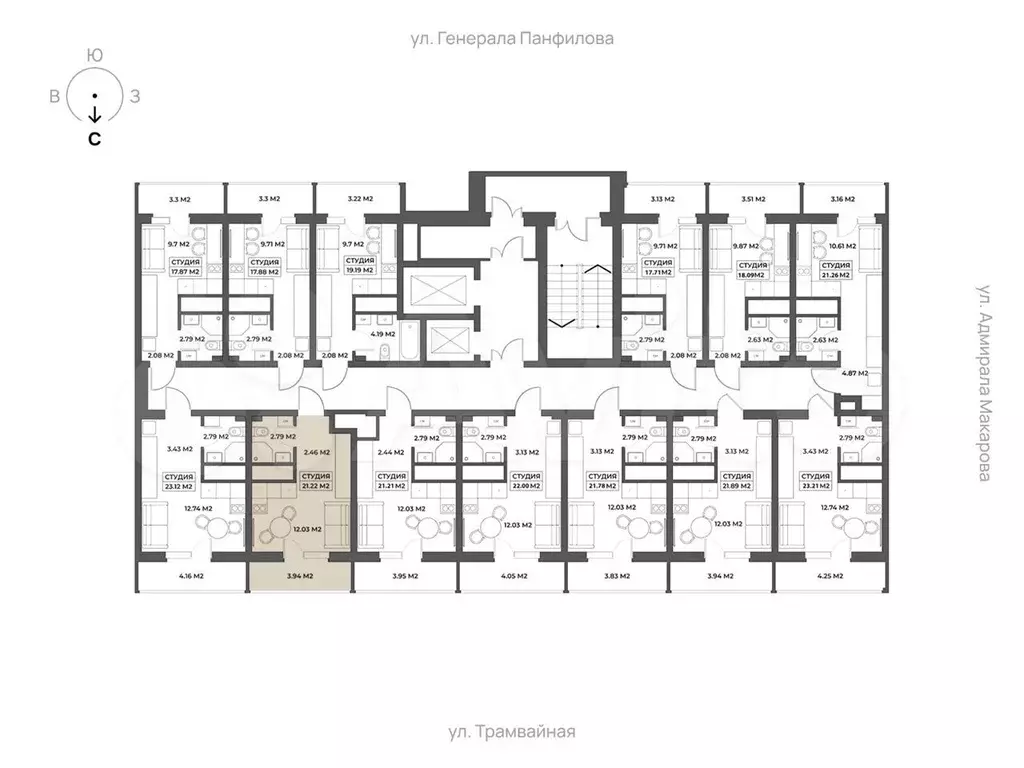 Апартаменты-студия, 21,2 м, 6/19 эт. - Фото 1