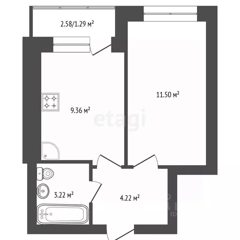 1-к кв. Калининградская область, Калининград Минусинская ул., 9 (28.3 ... - Фото 1