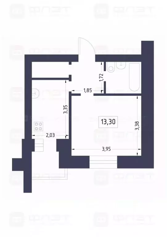 1-к кв. Татарстан, Казань ул. Побежимова, 59 (28.2 м) - Фото 2