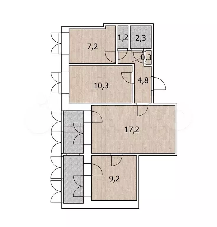 3-к. квартира, 60,9 м, 2/9 эт. - Фото 0