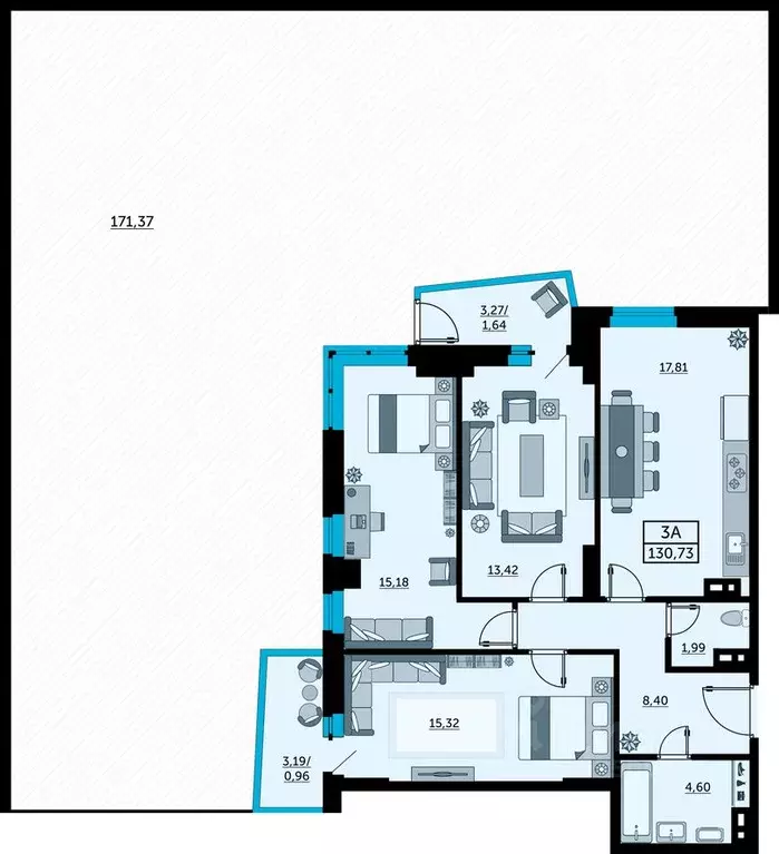 3-к кв. Ростовская область, Ростов-на-Дону ул. Ларина, 45с2 (131.7 м) - Фото 1