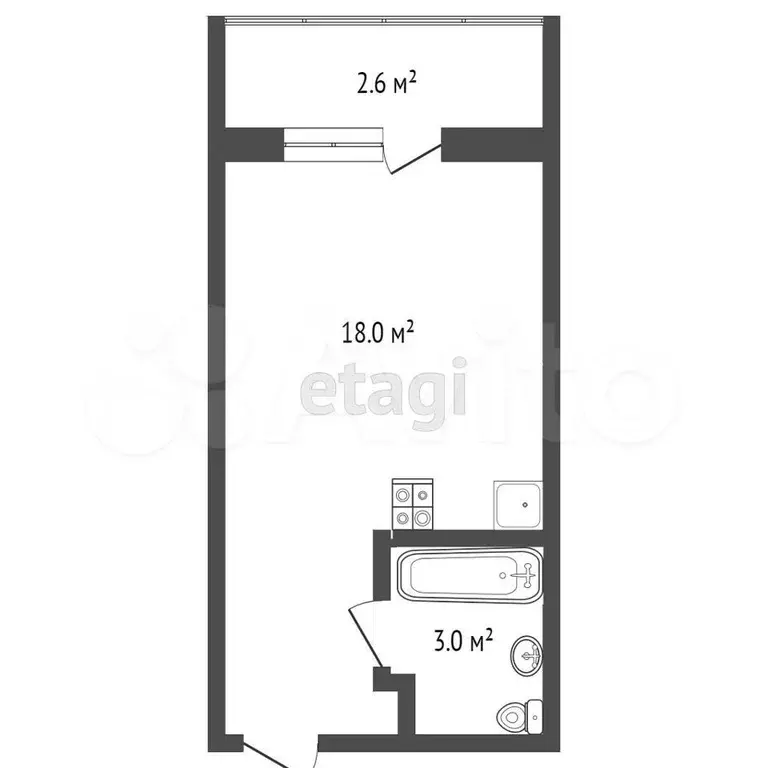 Квартира-студия, 22,1 м, 1/3 эт. - Фото 0