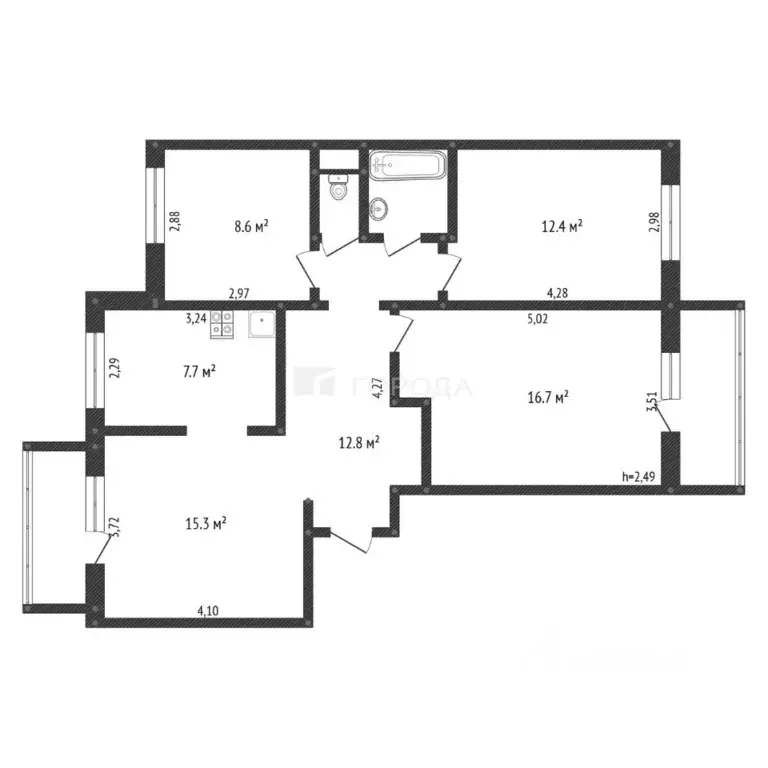 4-к кв. Кемеровская область, Новокузнецк ул. Грдины, 16А (76.5 м) - Фото 2
