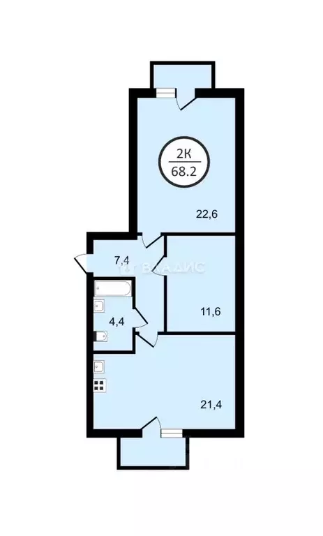 2-к кв. Вологодская область, Вологда Новгородская ул., 58А (68.2 м) - Фото 1