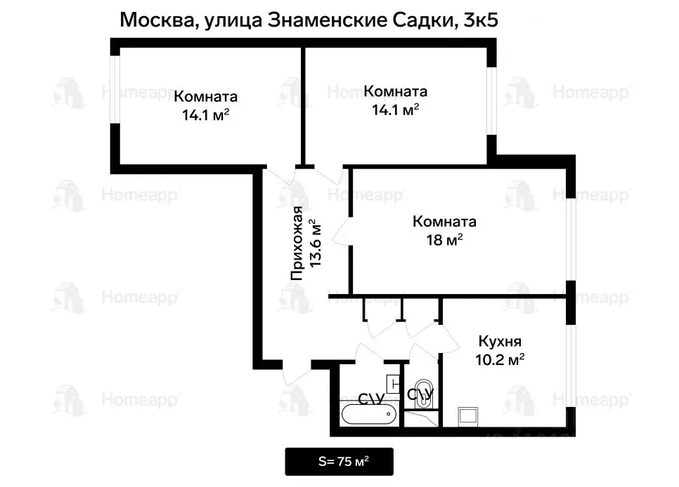3-к кв. Москва ул. Знаменские Садки, 3К5 (75.0 м) - Фото 2