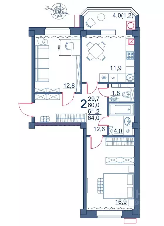 2-к кв. Ставропольский край, Ессентуки ул. Шмидта, 80/1с (68.7 м) - Фото 0