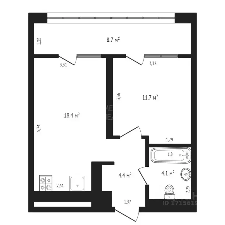 1-к кв. Тюменская область, Тюмень ул. Евгения Войнова, 7 (47.3 м) - Фото 1