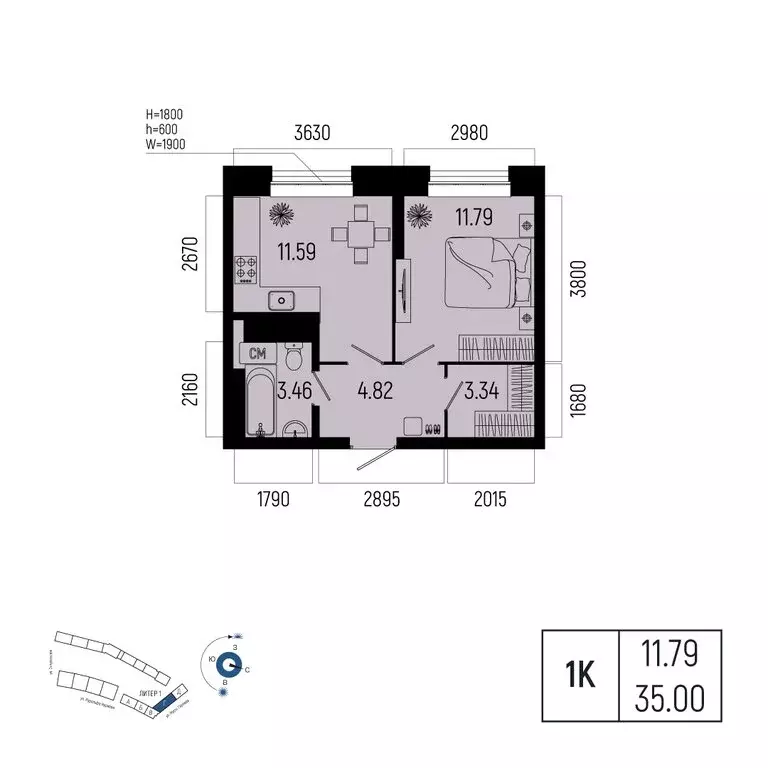 1-комнатная квартира: Уфа, микрорайон Глумилино-1, жилой комплекс ... - Фото 1