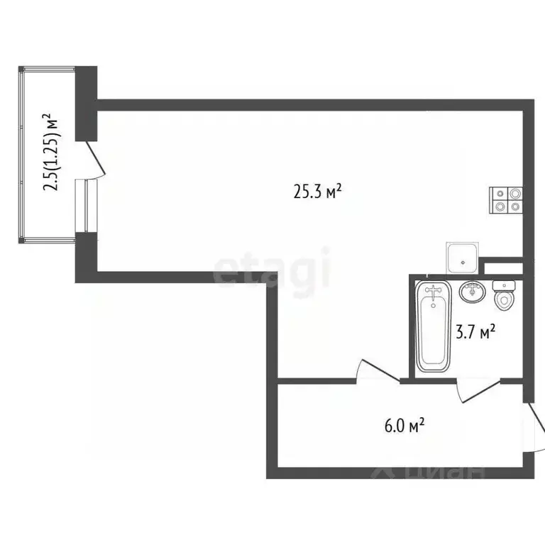 Студия Вологодская область, Вологда ул. Маршала Конева, 26 (36.2 м) - Фото 1
