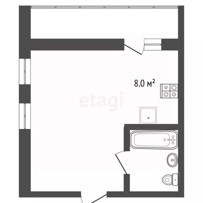 Студия Московская область, Жуковский ул. Баженова, 4/1 (31.9 м) - Фото 2