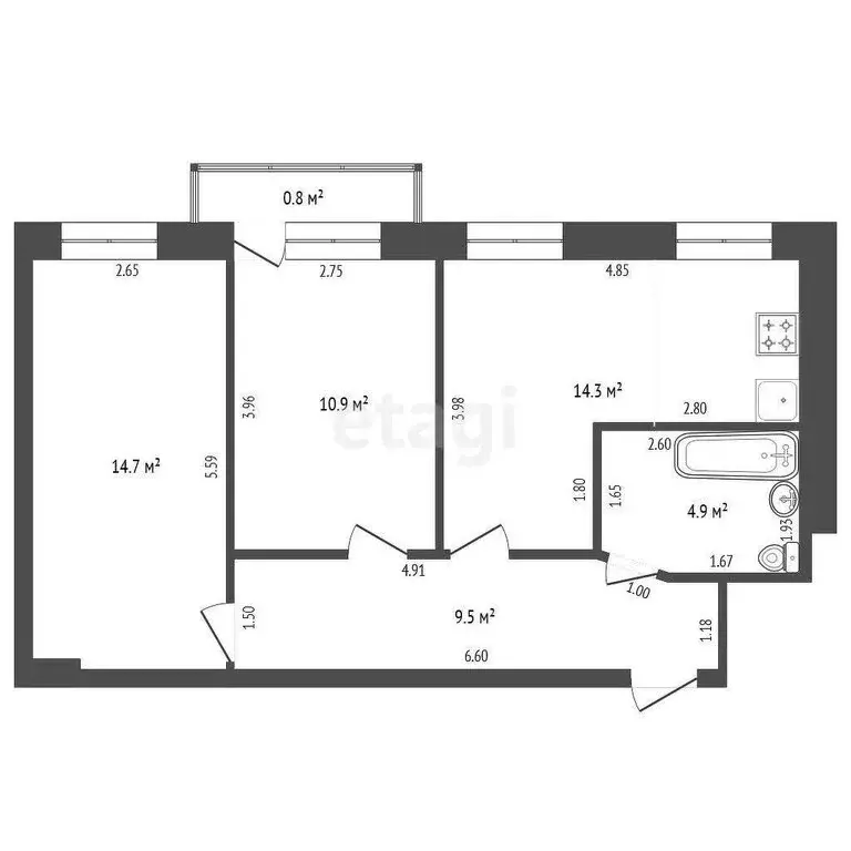 2-комнатная квартира: Калининград, улица Черняховского, 22 (54.3 м) - Фото 1