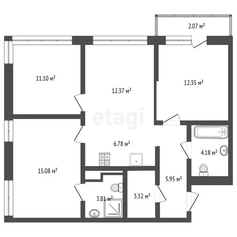 3-комнатная квартира: Тюмень, микрорайон ДОК, Воронинская улица, 47 ... - Фото 1