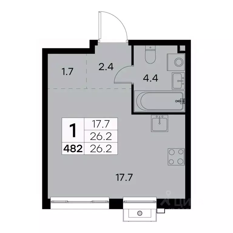 1-к кв. Москва Куркинское ш., 15С3 (26.2 м) - Фото 0