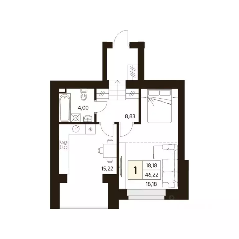 1-к кв. Башкортостан, Уфа ул. Жуковского, 19А (46.22 м) - Фото 0