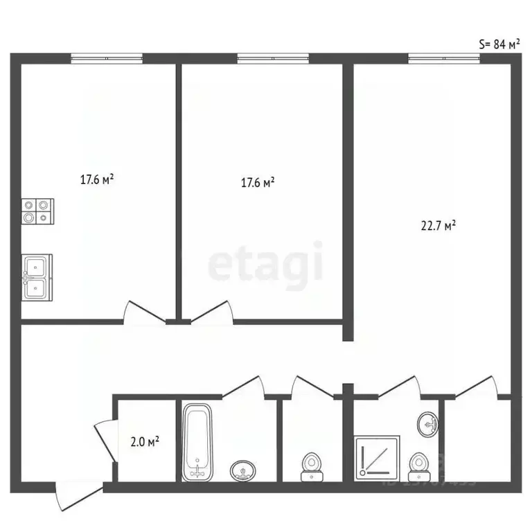 2-к кв. Санкт-Петербург ш. Революции, 3к2 (83.6 м) - Фото 2