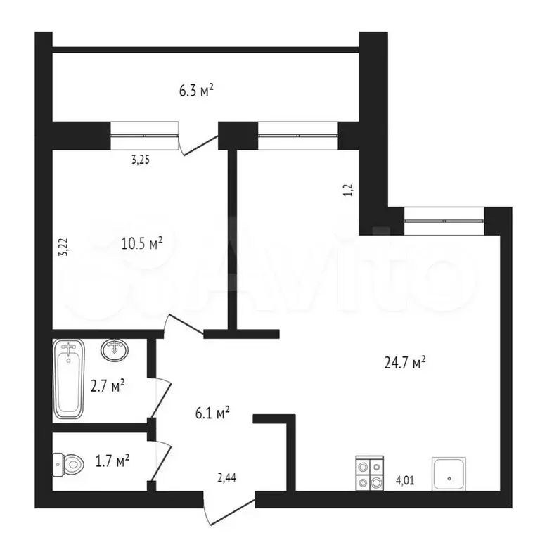 1-к. квартира, 45 м, 1/9 эт. - Фото 0