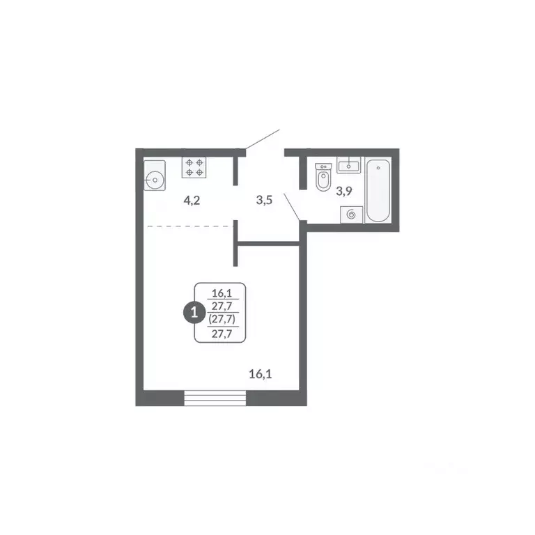 Студия Кировская область, Киров ул. Потребкооперации, 34 (27.7 м) - Фото 1