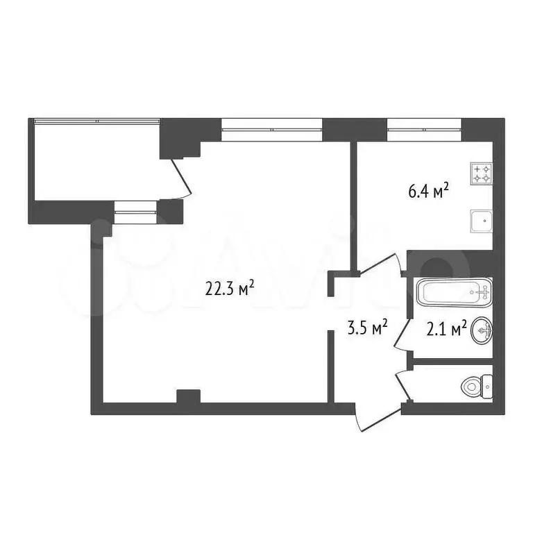 1-к. квартира, 35,8 м, 6/9 эт. - Фото 0