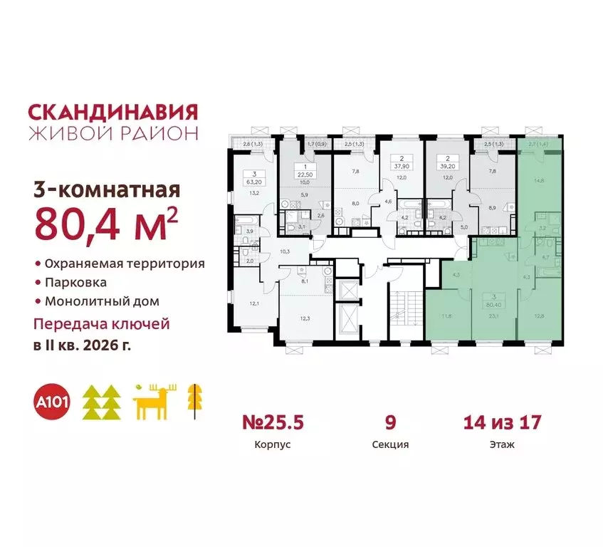 3-комнатная квартира: Москва, поселение Сосенское, жилой комплекс ... - Фото 1