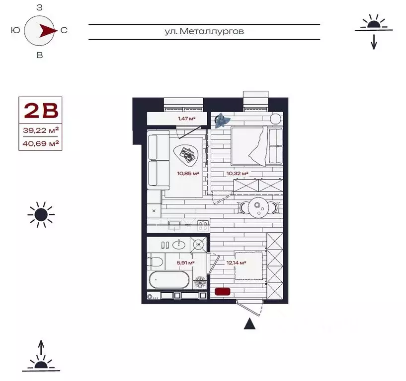 2-к кв. Иркутская область, Братск ул. Металлургов, 10 (40.69 м) - Фото 0