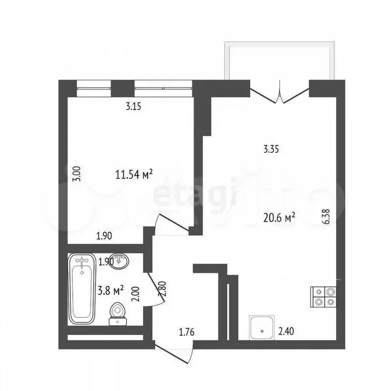 1-к. квартира, 39 м, 7/10 эт. - Фото 0