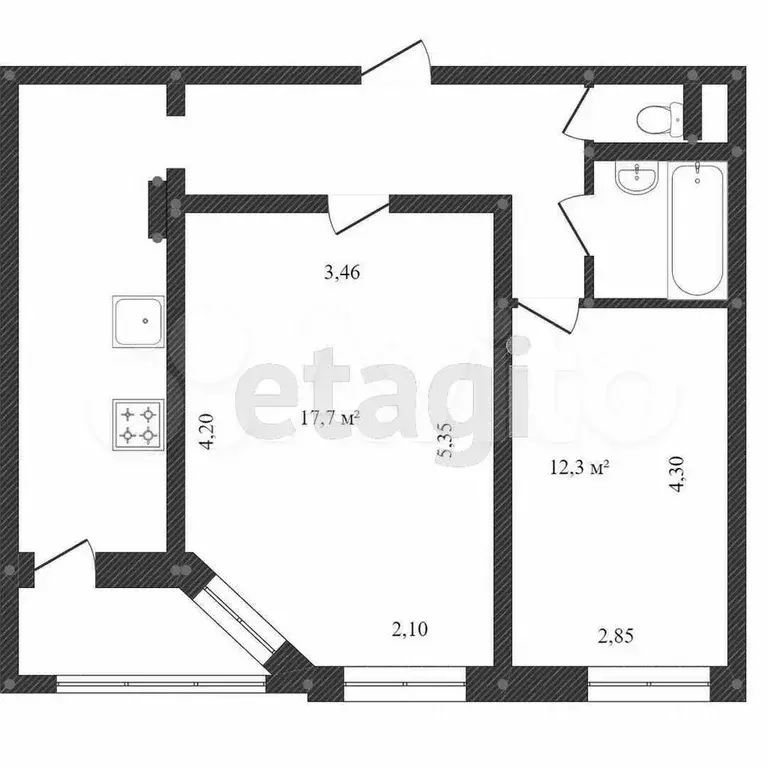 2-к. квартира, 52 м, 1/9 эт. - Фото 0