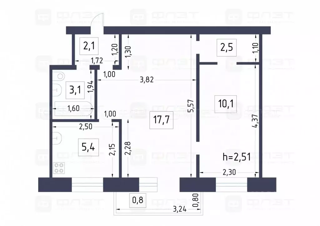 2-к кв. Татарстан, Казань ул. Липатова, 3 (40.9 м) - Фото 1