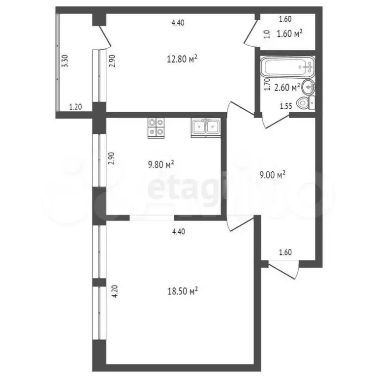 2-к. квартира, 55 м, 2/2 эт. - Фото 1